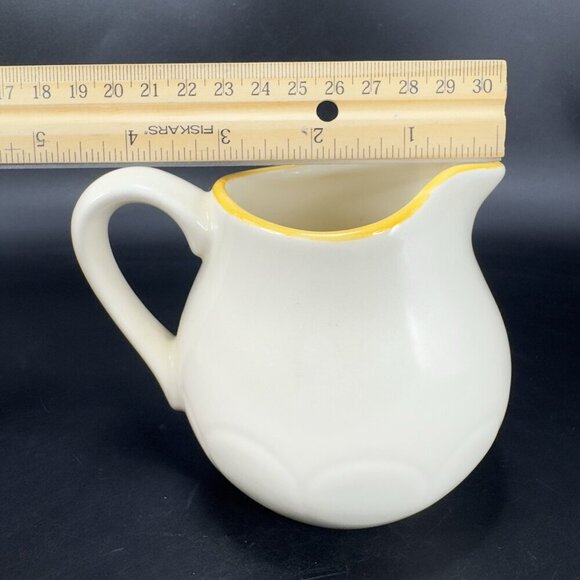 Vintage Franciscan Pottery Sugar Bowl And Creamer Set Ivory With Yellow Edges - Picture 3 of 15
